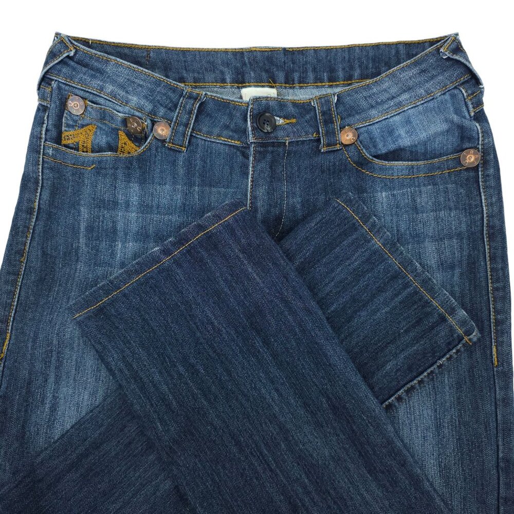 True Religion Bobby Jeans Straight Leg Low Rise Sz 30 Short DarkWash Stretch Y2K - Picture 3 of 14